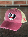 Thin Red Line Heart Distressed Trucker